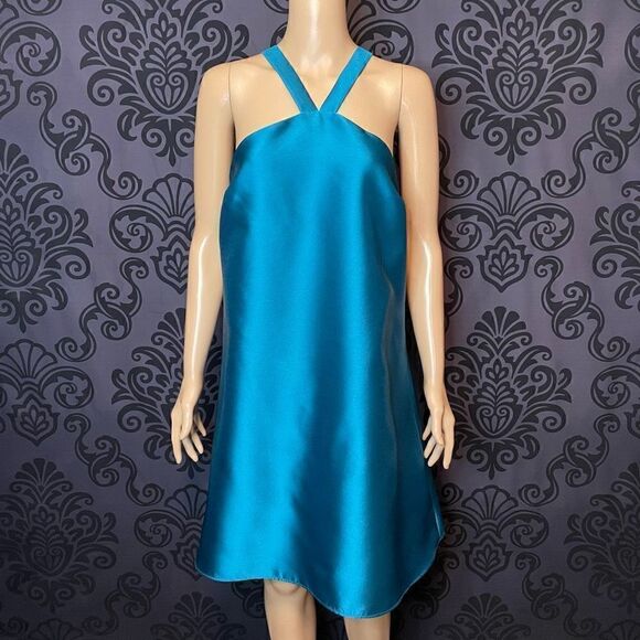 Belle Badgley Mischka Teal Tiffany Now Cocktail Party Mini Dress Back Tie NWT 6 - Picture 1 of 9